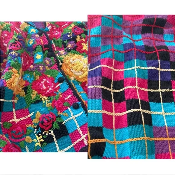 VTG 80s/90s Casual Corner Grandma Core Floral Embroidered Cardigan Knit Sweater. - Picture 8 of 8